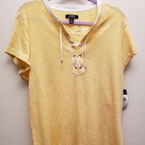 NWT Chaps Yellow&White Stripe Lace Up Top XL